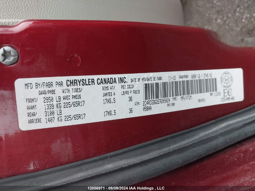 2014 Dodge Grand Caravan Se/Sxt VIN: 2C4RDGBG2ER205024 Lot: 12056971