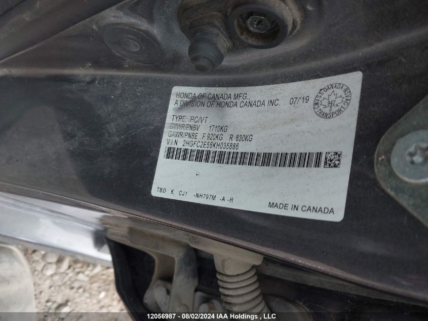 2019 Honda Civic Sedan VIN: 2HGFC2E58KH035886 Lot: 12056987