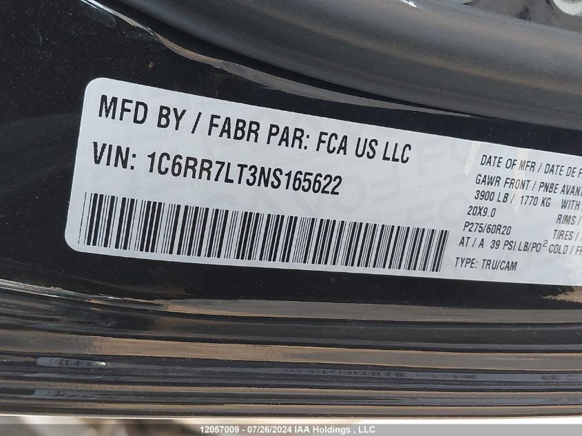 2022 Ram 1500 Classic Slt VIN: 1C6RR7LT3NS165622 Lot: 12057009