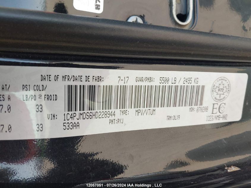 2017 Jeep Cherokee Limited VIN: 1C4PJMDS6HD228944 Lot: 12057051