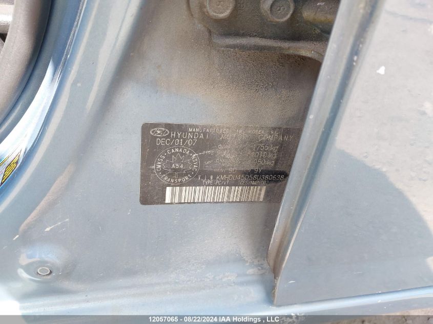 2008 Hyundai Elantra VIN: KMHDU45D58U380638 Lot: 12057065