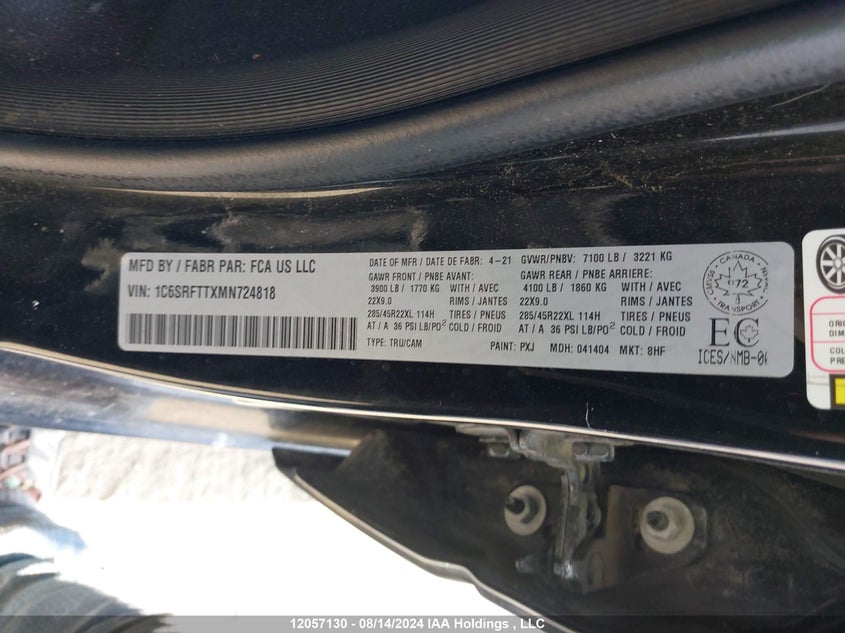 2021 Ram 1500 Sport VIN: 1C6SRFTTXMN724818 Lot: 12057130