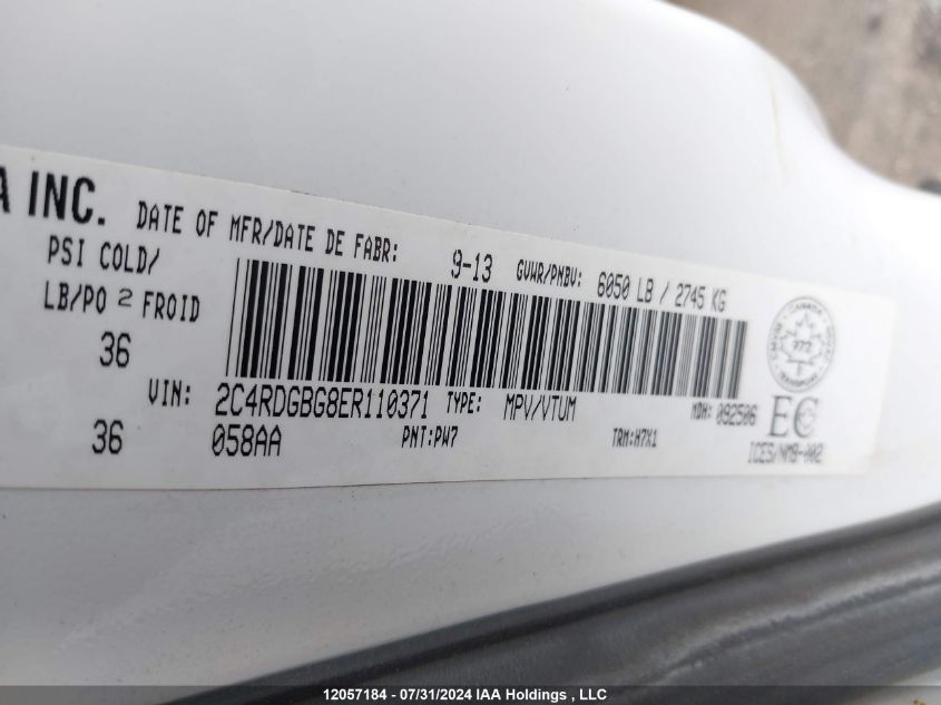 2014 Dodge Grand Caravan Se/Sxt VIN: 2C4RDGBG8ER110371 Lot: 12057184