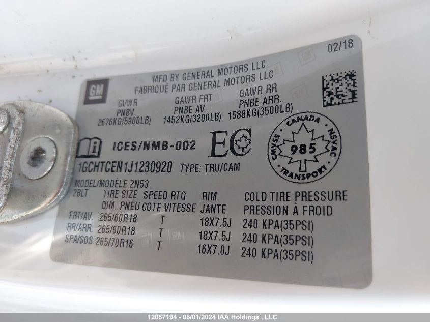 2018 Chevrolet Colorado VIN: 1GCHTCEN1J1230920 Lot: 12057194