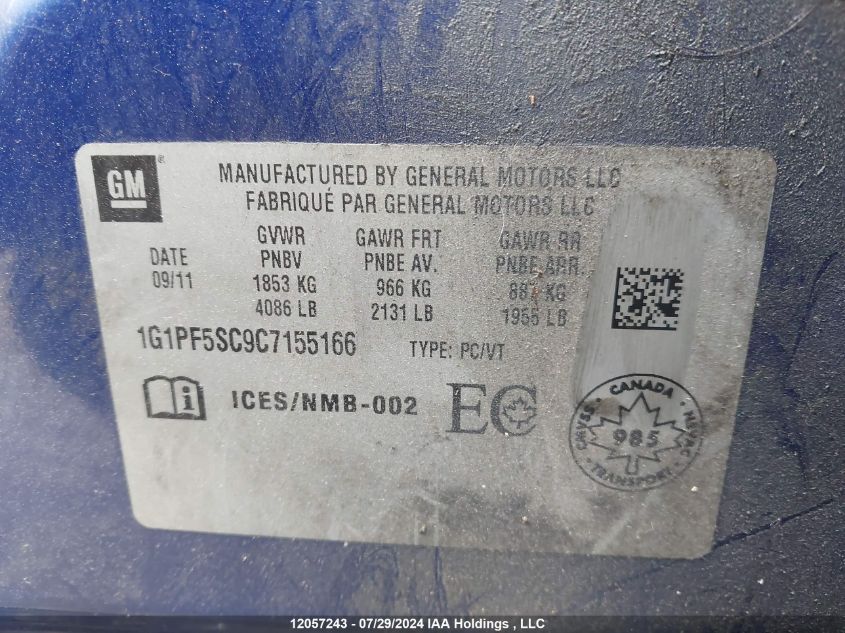 2012 Chevrolet Cruze VIN: 1G1PF5SC9C7155166 Lot: 12057243