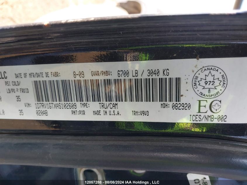 2010 Dodge Ram 1500 VIN: 1D7RV1GTXAS102609 Lot: 12057288