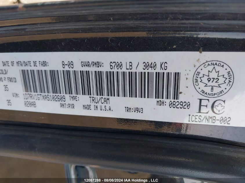 2010 Dodge Ram 1500 VIN: 1D7RV1GTXAS102609 Lot: 12057288