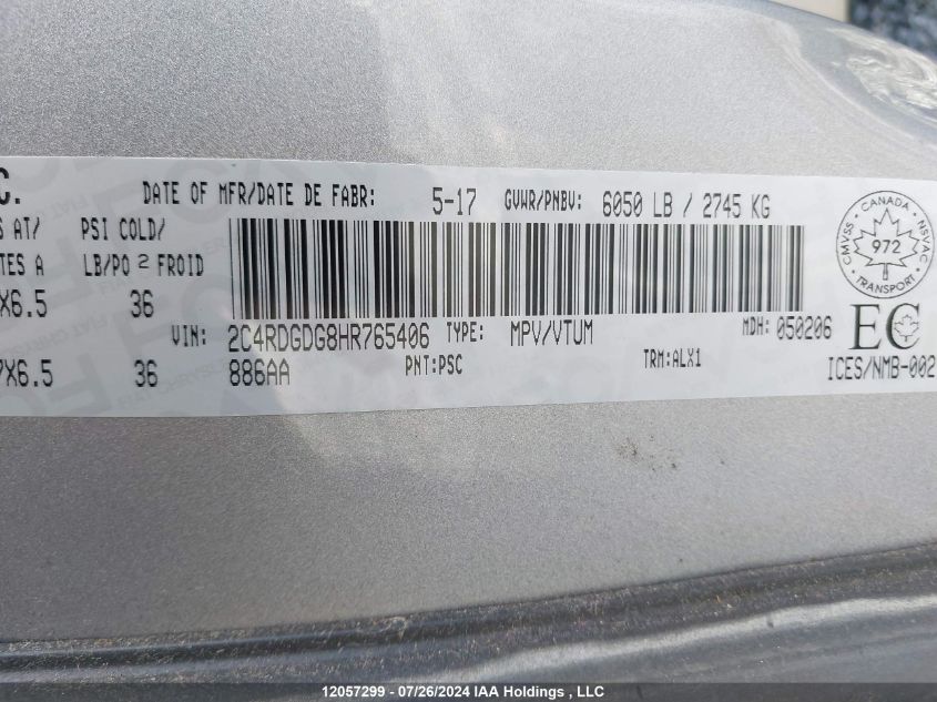 2017 Dodge Grand Caravan Crew VIN: 2C4RDGDG8HR765406 Lot: 12057299