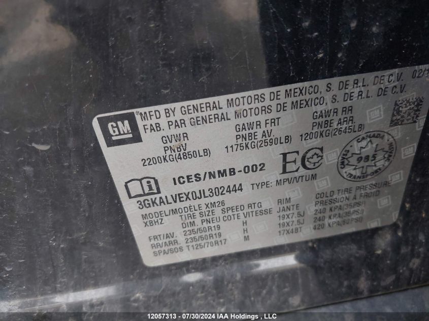 2018 GMC Terrain VIN: 3GKALVEX0JL302444 Lot: 12057313