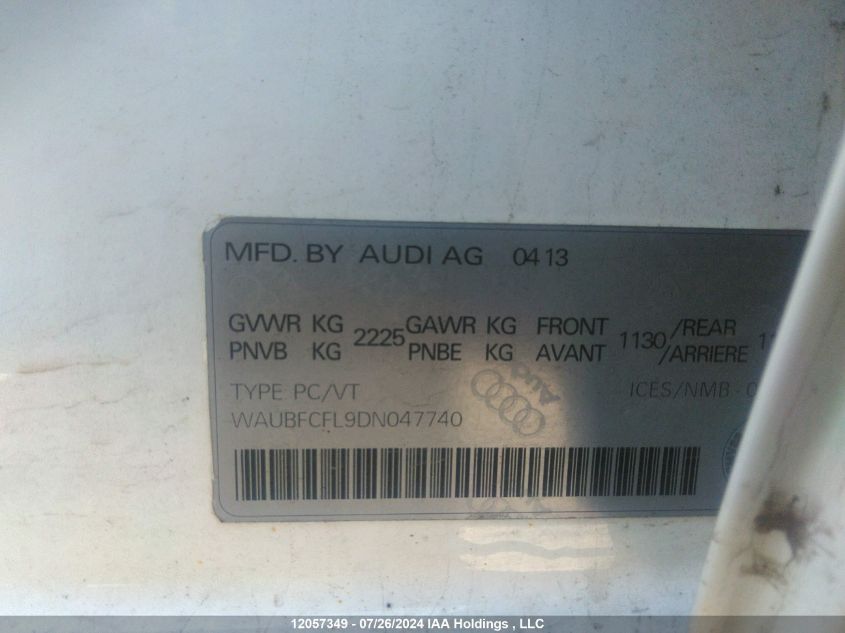 2013 Audi A4 VIN: WAUBFCFL9DN047740 Lot: 12057349