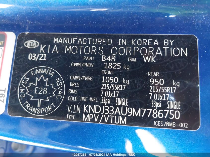 2021 Kia Soul Ex VIN: KNDJ33AU9M7786750 Lot: 12057369