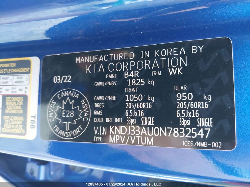 2022 Kia Soul VIN: KNDJ33AU0N7832547 Lot: 12057405