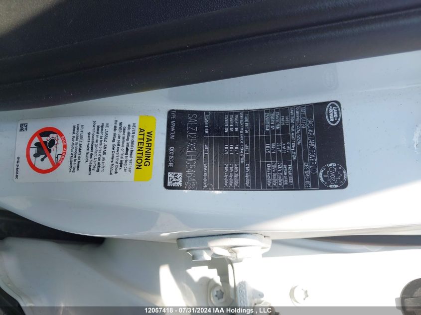 2020 Land Rover Range Rover Evoque VIN: SALZJ2FX3LH084642 Lot: 12057418