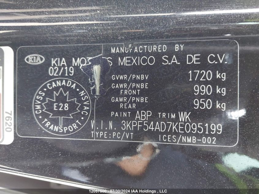 2019 Kia Forte VIN: 3KPF54AD7KE095199 Lot: 12057500