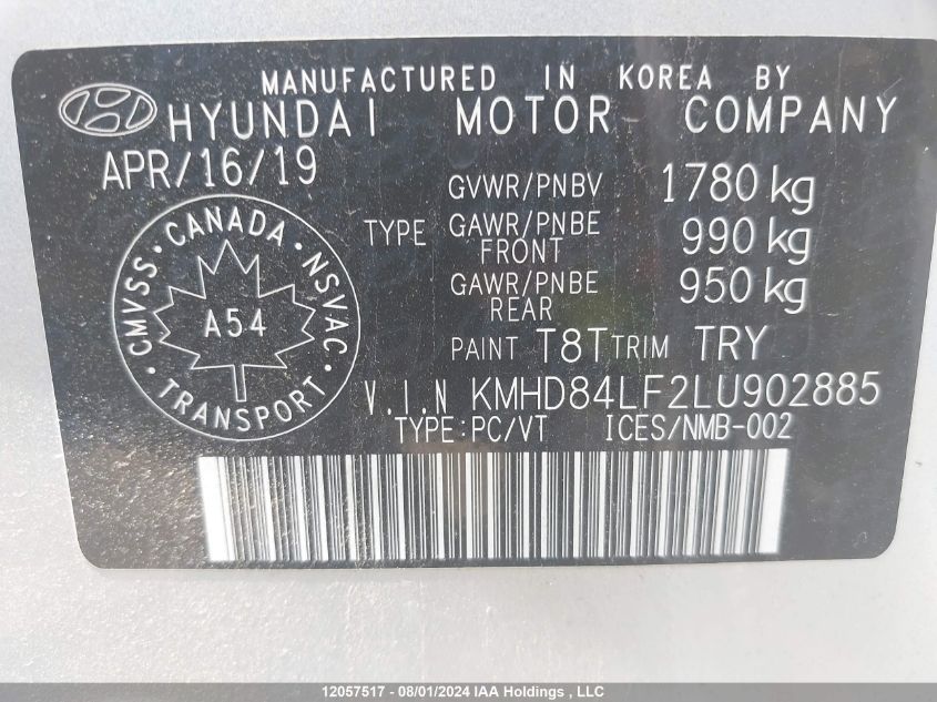 2020 Hyundai Elantra Preferred With Sun And Safety Package Auto Ivt VIN: KMHD84LF2LU902885 Lot: 12057517