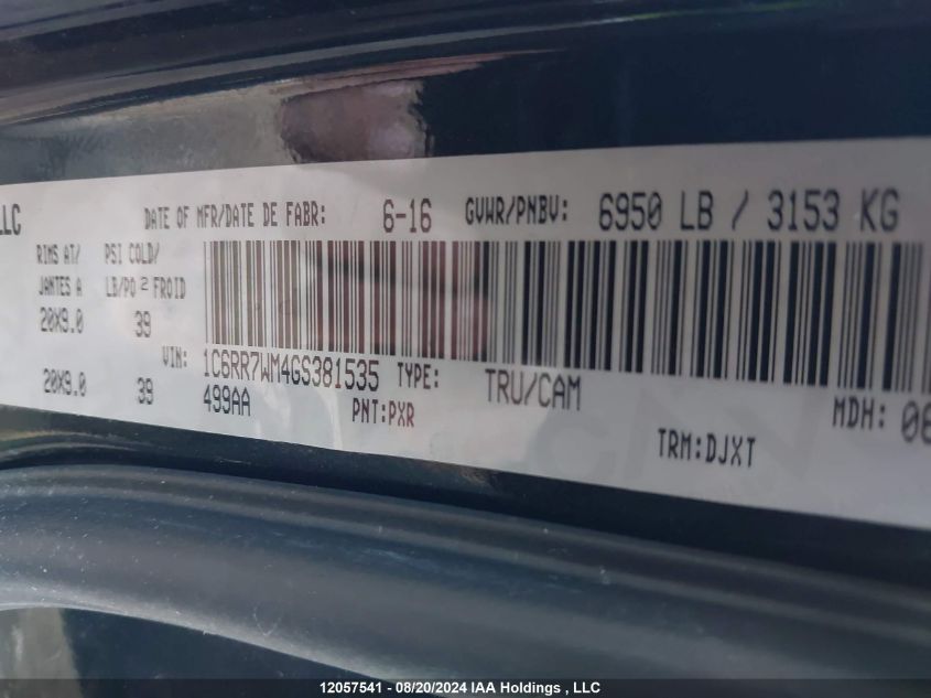 2016 Dodge Ram 1500 VIN: 1C6RR7WM4GS381535 Lot: 12057541