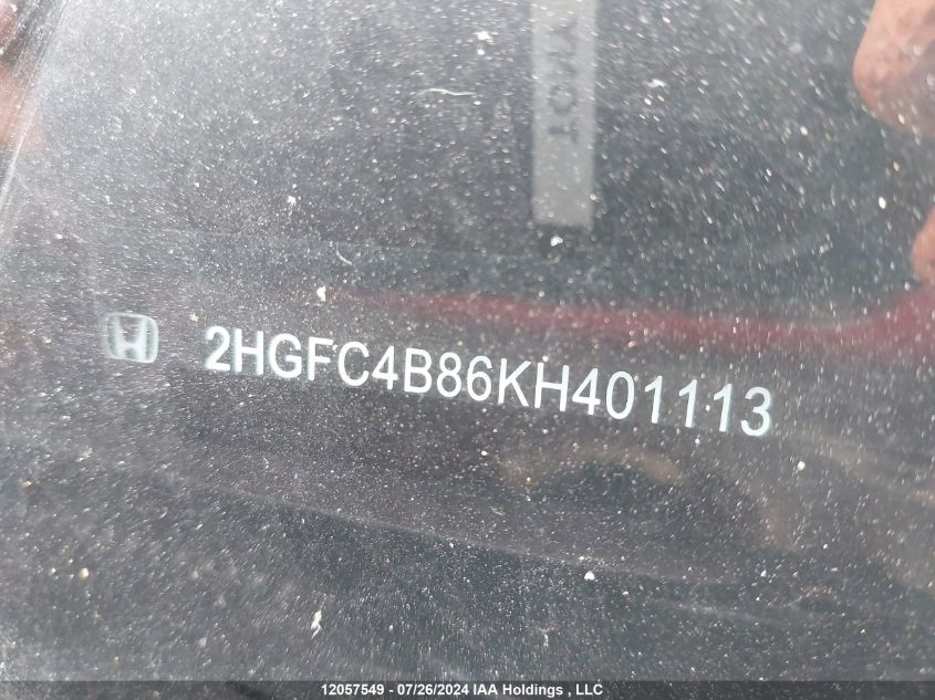 2019 Honda Civic VIN: 2HGFC4B86KH401113 Lot: 12057549