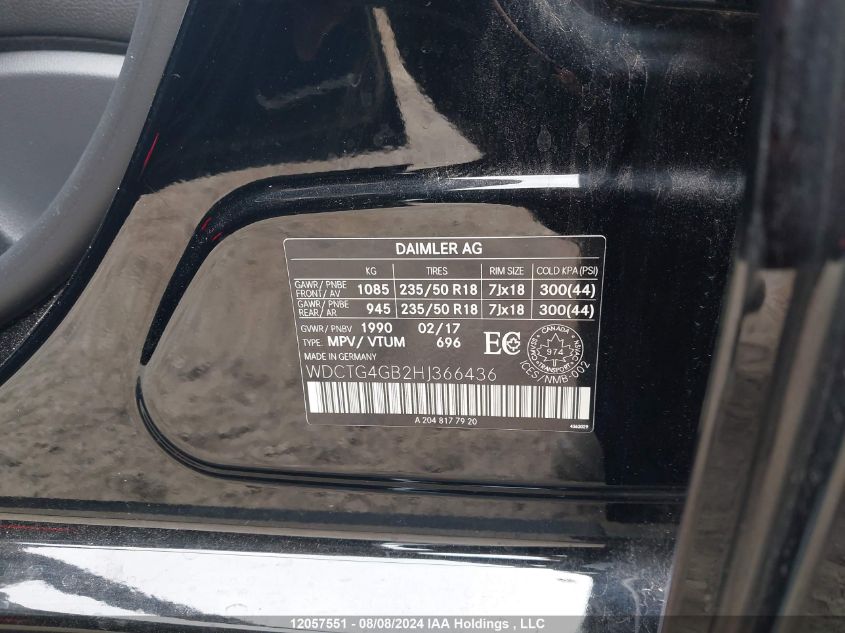 2017 Mercedes-Benz Gla VIN: WDCTG4GB2HJ366436 Lot: 12057551