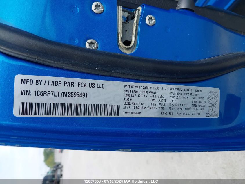 2021 Ram 1500 Classic Slt VIN: 1C6RR7LT7MS595491 Lot: 12057558