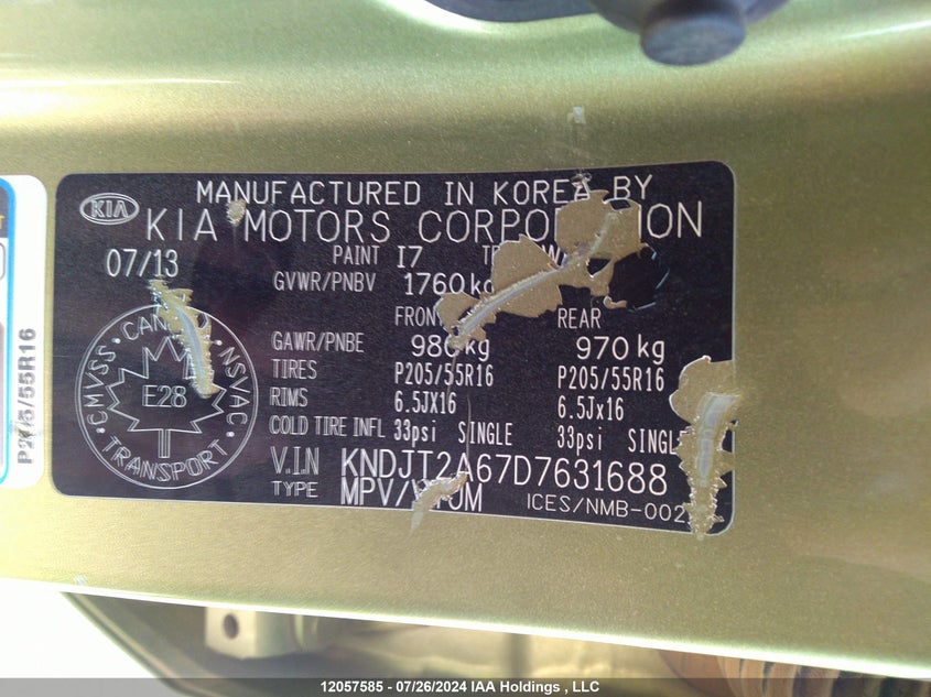 2013 Kia Soul VIN: KNDJT2A67D7631688 Lot: 12057585