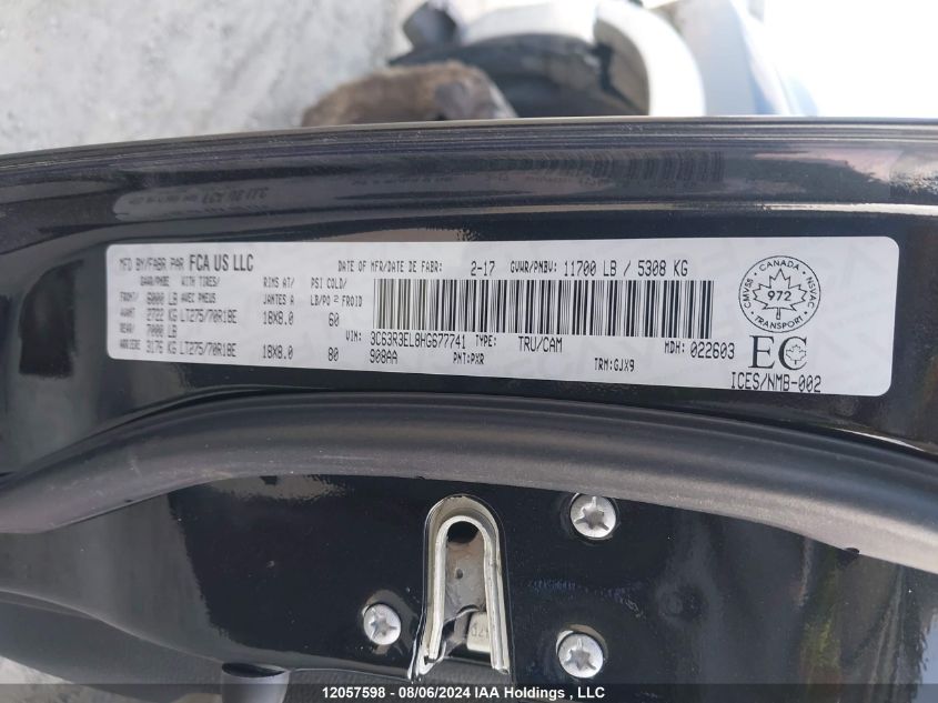 2017 Ram 3500 Laramie VIN: 3C63R3EL8HG677741 Lot: 12057598