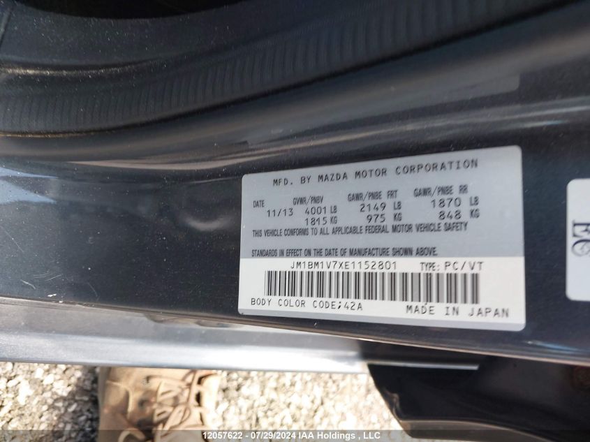 2014 Mazda Mazda3 VIN: JM1BM1V7XE1152801 Lot: 12057622