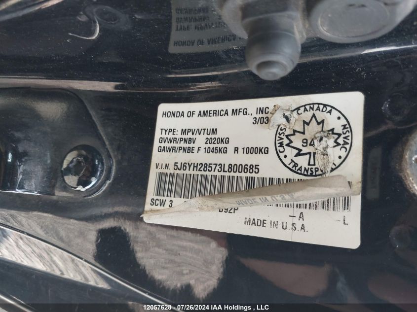 2003 Honda Element VIN: 5J6YH28573L800685 Lot: 12057628