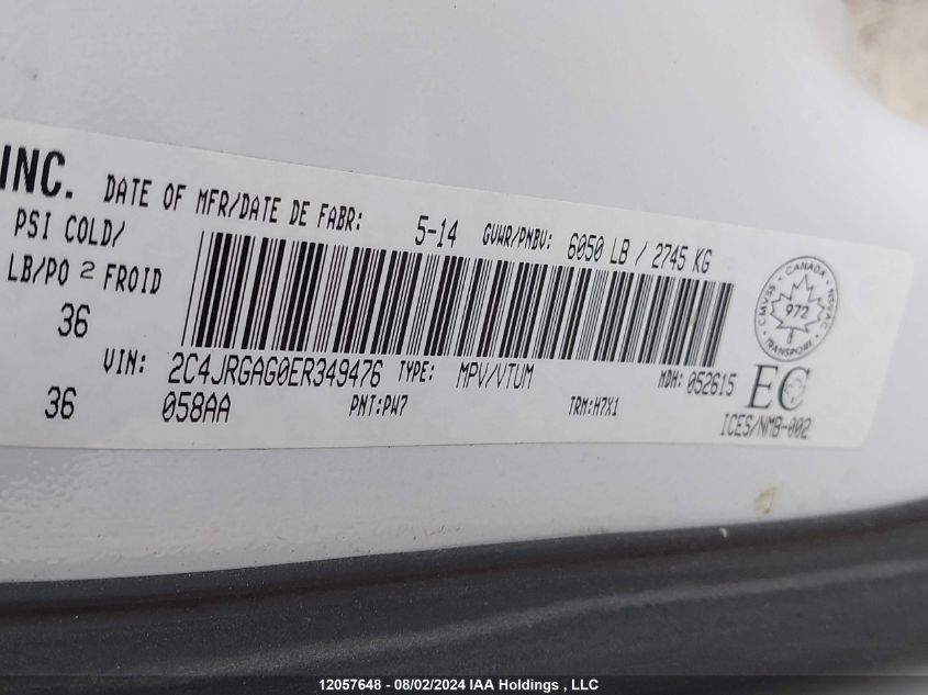2014 Ram Cargo VIN: 2C4JRGAG0ER349476 Lot: 12057648
