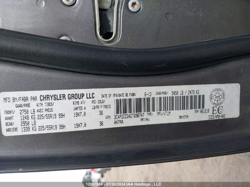 2013 Dodge Journey Sxt VIN: 3C4PDCCG4DT698747 Lot: 12057689