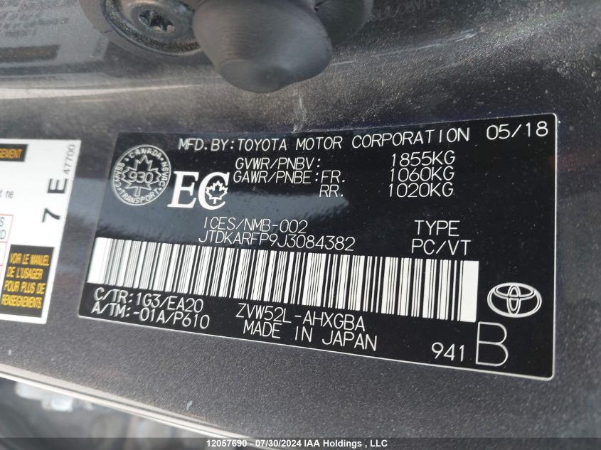 2018 Toyota Prius Prime VIN: JTDKARFP9J3084382 Lot: 12057690