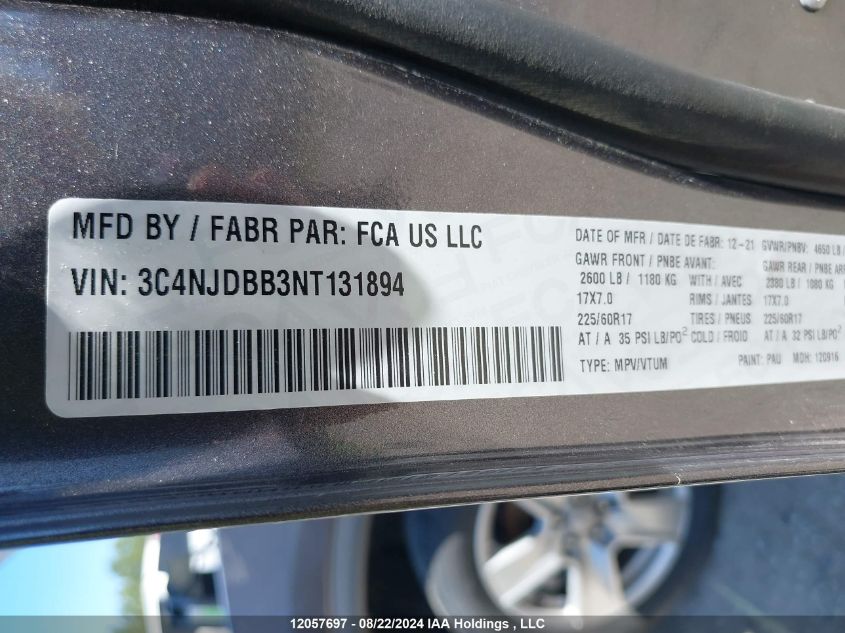 2022 Jeep Compass Latitude VIN: 3C4NJDBB3NT131894 Lot: 12057697