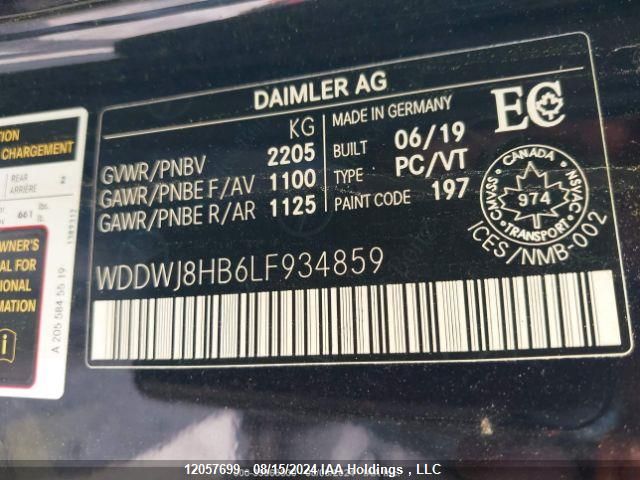 2020 Mercedes-Benz C-Class VIN: WDDWJ8HB6LF934859 Lot: 12057699