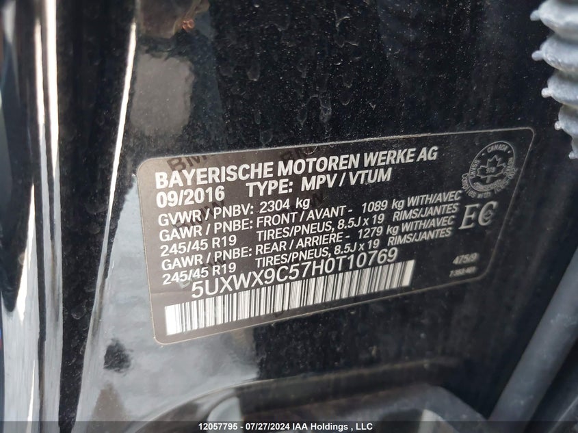 2017 BMW X3 VIN: 5UXWX9C57H0T10769 Lot: 12057795