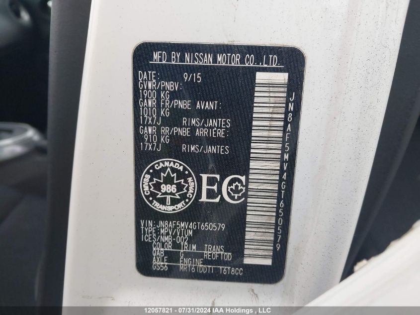 2016 Nissan Juke S/Sv/Sl/Nismo VIN: JN8AF5MV4GT650579 Lot: 12057821