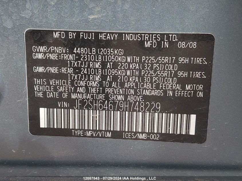 2009 Subaru Forester 2.5X Limited VIN: JF2SH64679H748229 Lot: 12057843