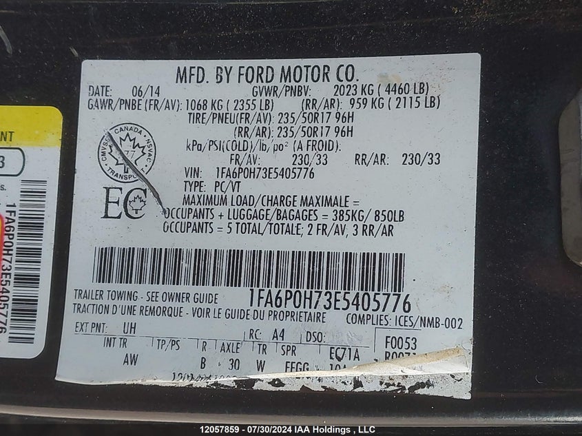 2014 Ford Fusion Se VIN: 1FA6P0H73E5405776 Lot: 12057859