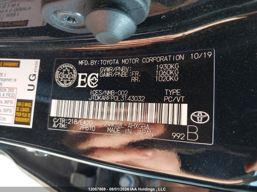 2020 Toyota Prius Prime Le/Xle/Limited VIN: JTDKARFP0L3143032 Lot: 12057869