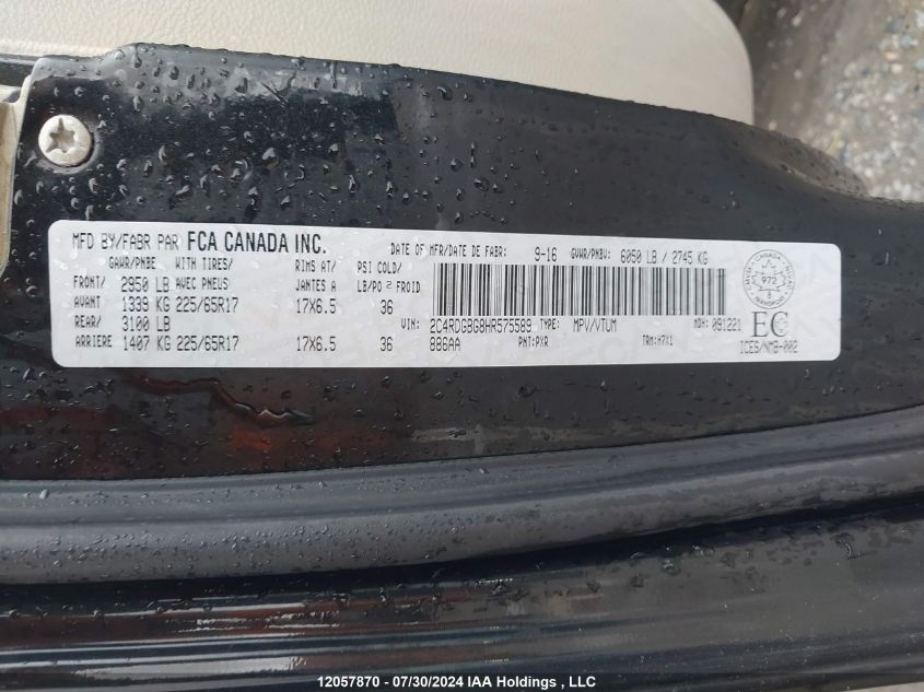 2017 Dodge Grand Caravan Cvp/Sxt VIN: 2C4RDGBG8HR575589 Lot: 12057870