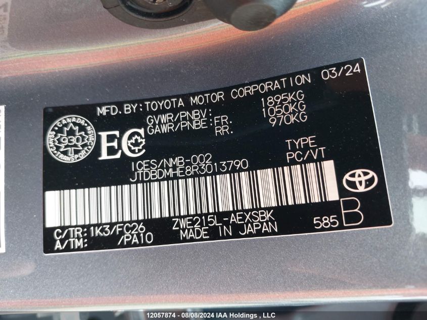 2024 Toyota Corolla Le/Se/Night Shade VIN: JTDBDMHE8R3013790 Lot: 12057874