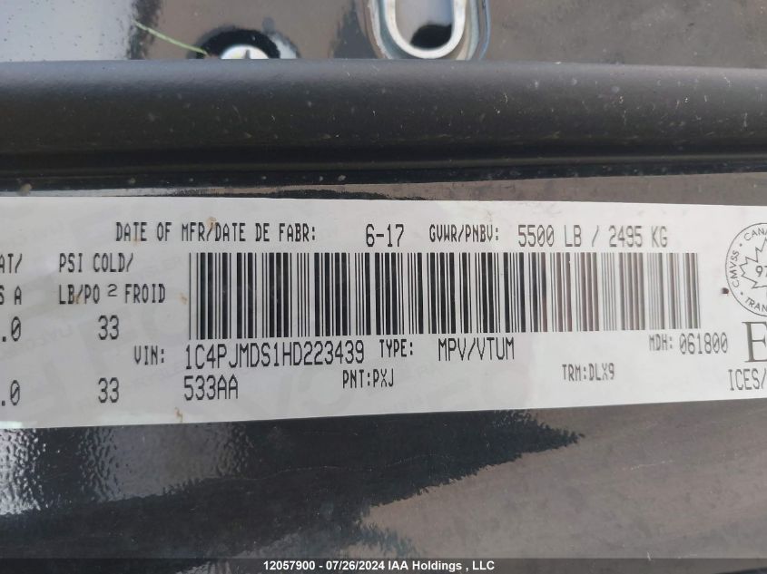 2017 Jeep Cherokee Limited VIN: 1C4PJMDS1HD223439 Lot: 12057900