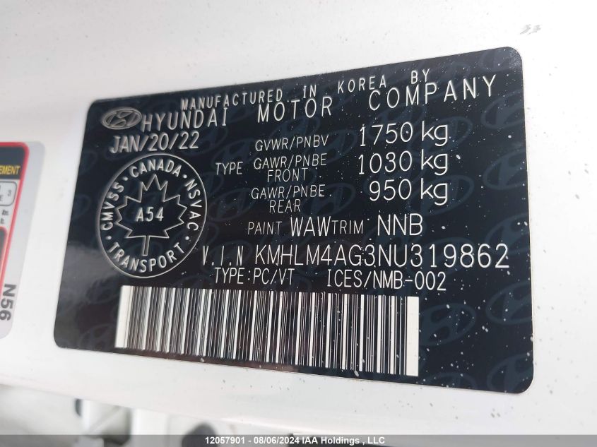 2022 Hyundai Elantra Preferred Ivt With Sun And Tech Package VIN: KMHLM4AG3NU319862 Lot: 12057901