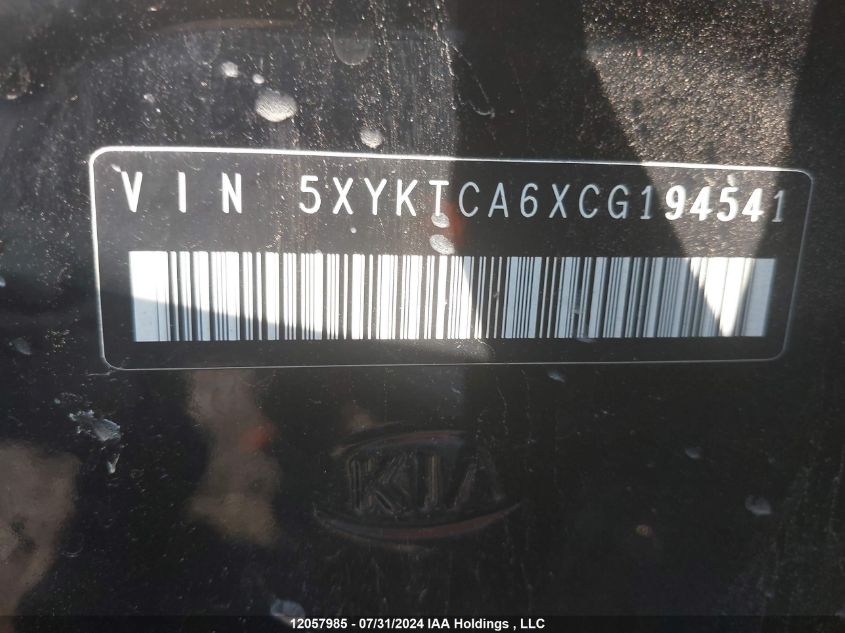 2012 Kia Sorento VIN: 5XYKTCA6XCG194541 Lot: 12057985