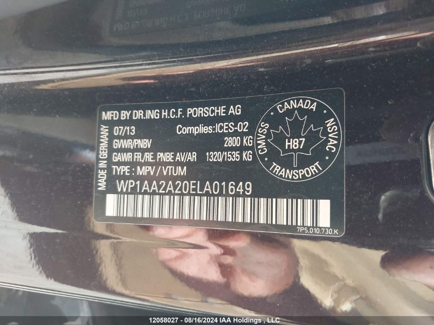 2014 Porsche Cayenne VIN: WP1AA2A20ELA01649 Lot: 12058027