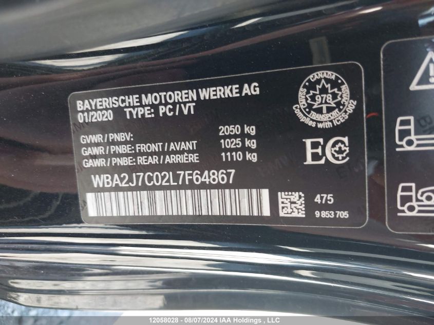 2020 BMW 2 Series VIN: WBA2J7C02L7F64867 Lot: 12058028