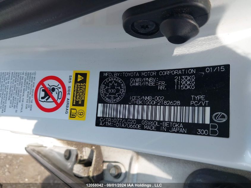 2015 Lexus Es350 VIN: JTHBK1GG0F2182628 Lot: 12058042