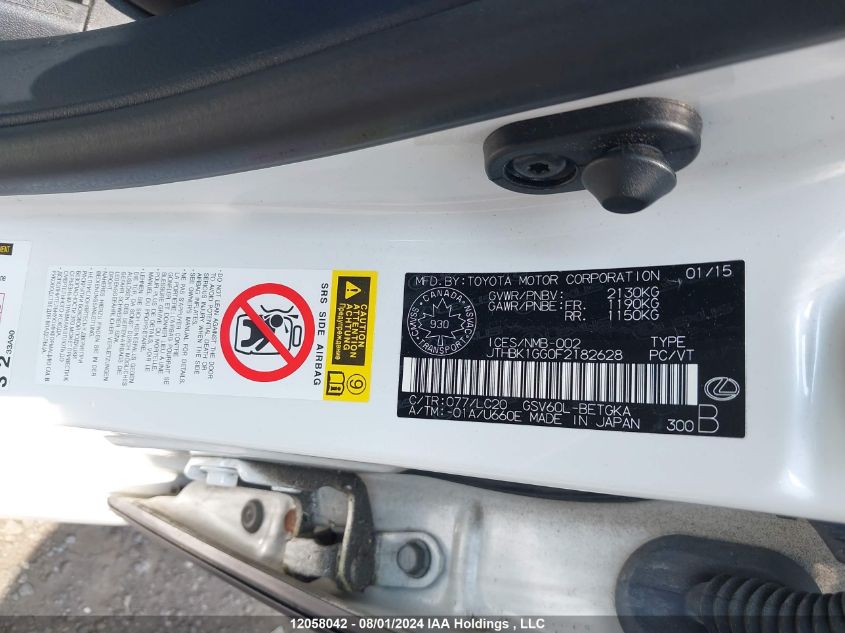 2015 Lexus Es350 VIN: JTHBK1GG0F2182628 Lot: 12058042