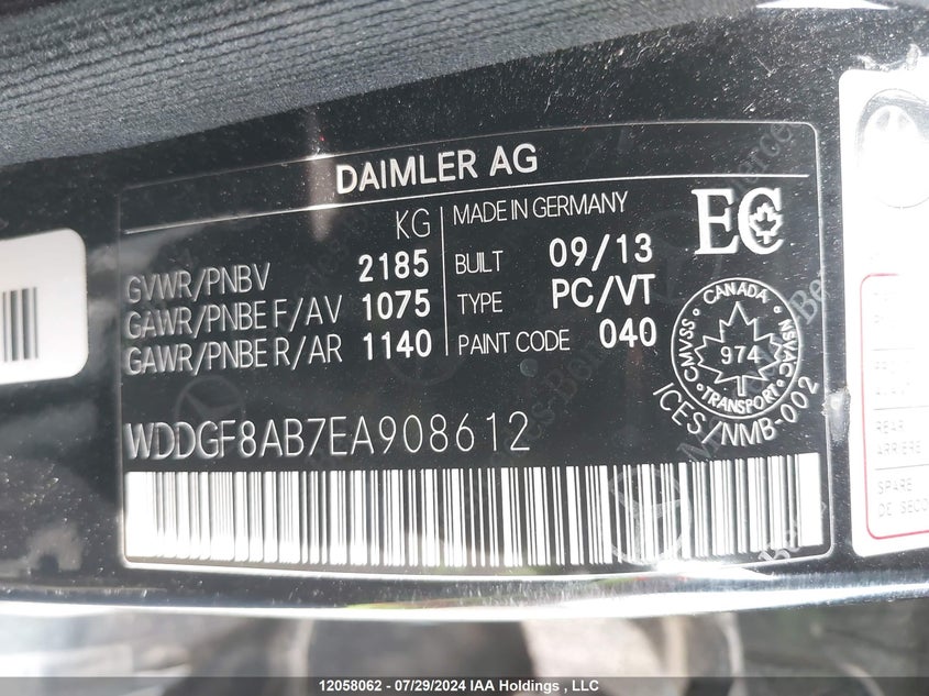 2014 Mercedes-Benz C-Class VIN: WDDGF8AB7EA908612 Lot: 12058062