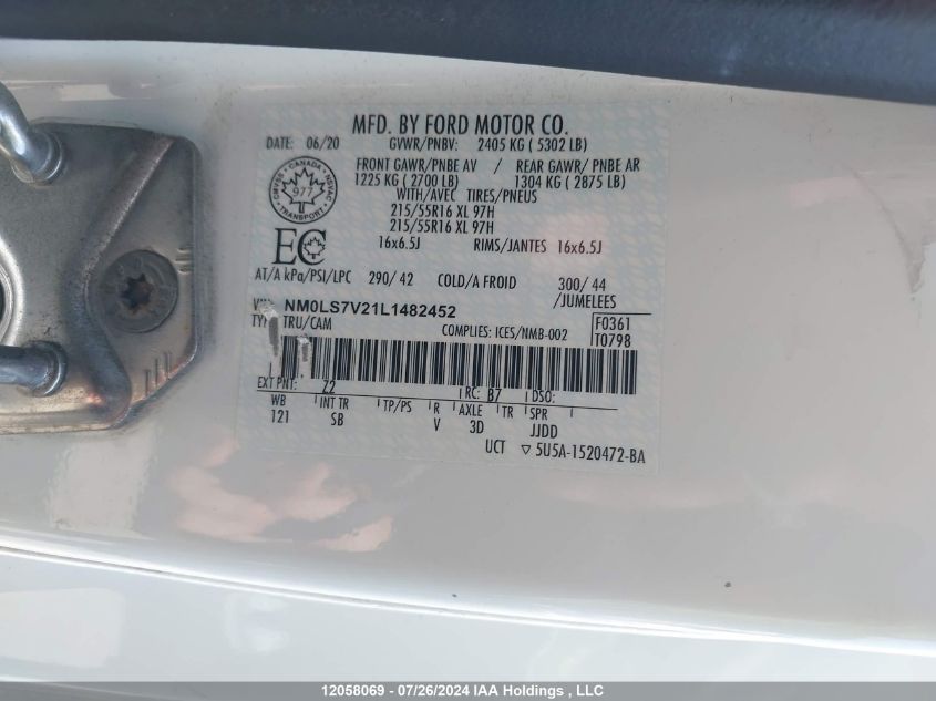 2020 Ford Transit Connect Xl VIN: NM0LS7V21L1482452 Lot: 12058069