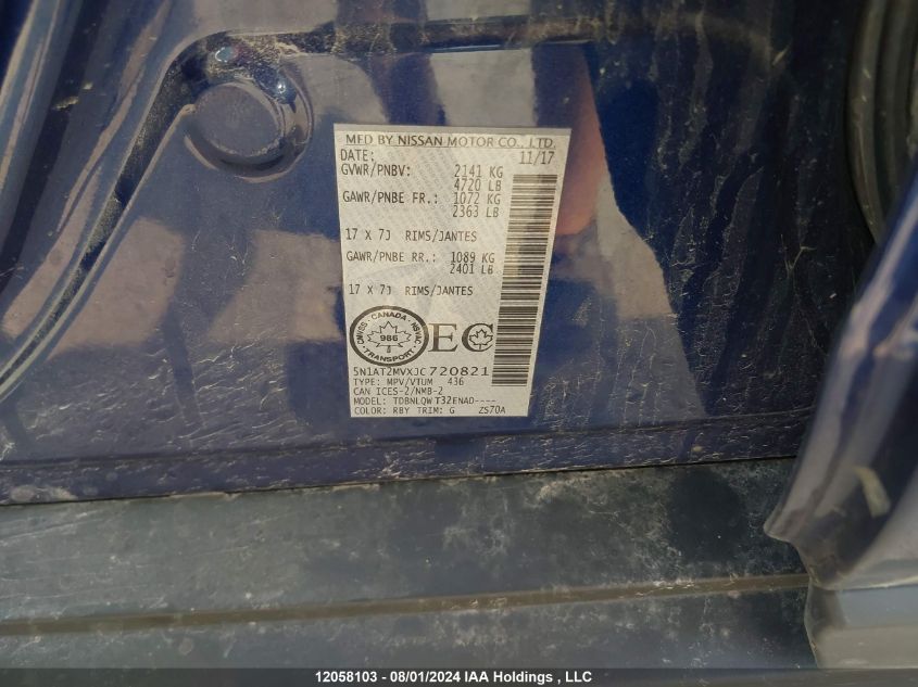 2018 Nissan Rogue VIN: 5N1AT2MVXJC720821 Lot: 12058103