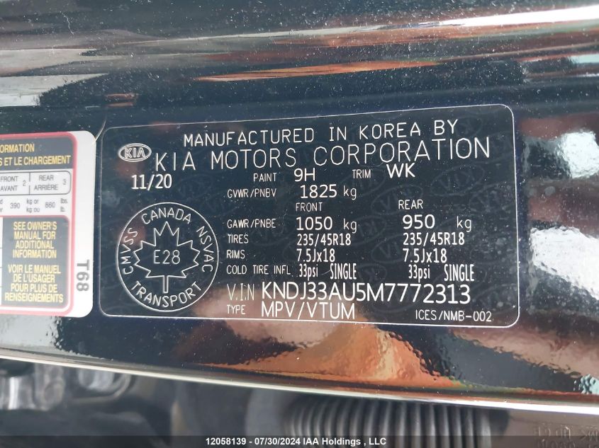 2021 Kia Soul VIN: KNDJ33AU5M7772313 Lot: 12058139